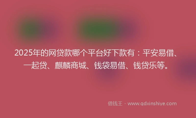 2025年的网贷款哪个平台好下款有：平安易借、一起贷、麒麟商城、钱袋易借、钱贷乐等。