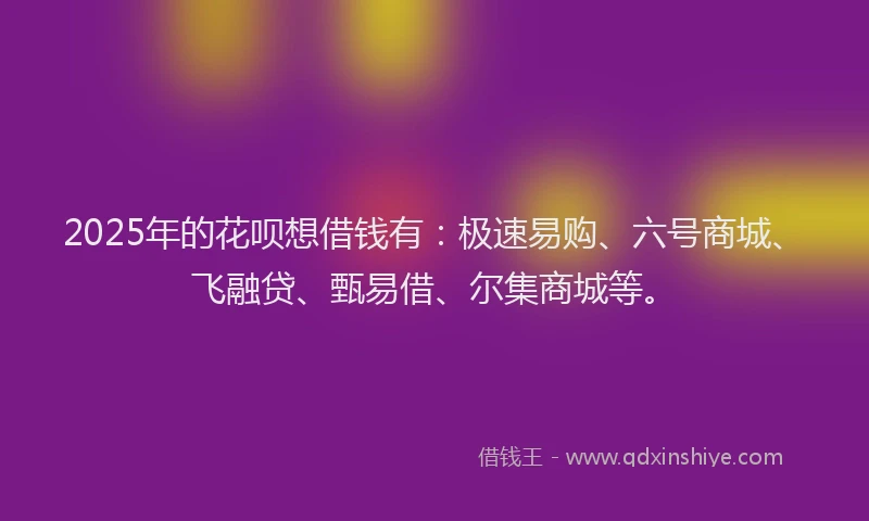 2025年的花呗想借钱有：极速易购、六号商城、飞融贷、甄易借、尔集商城等。