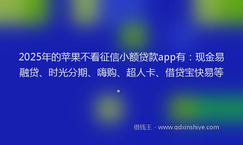 2025年的苹果不看征信小额贷款app有：现金易融贷、时光分期、嗨购、超人卡、借贷宝快易等。