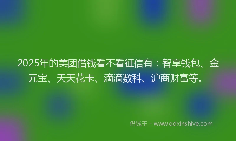2025年的美团借钱看不看征信有：智享钱包、金元宝、天天花卡、滴滴数科、沪商财富等。