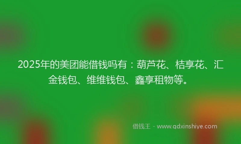2025年的美团能借钱吗有：葫芦花、桔享花、汇金钱包、维维钱包、鑫享租物等。