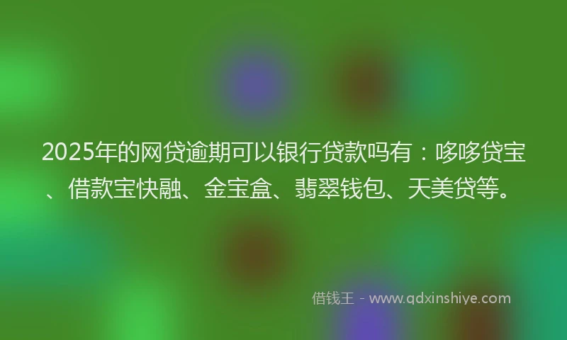 2025年的网贷逾期可以银行贷款吗有：哆哆贷宝、借款宝快融、金宝盒、翡翠钱包、天美贷等。