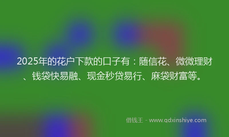 2025年的花户下款的口子有：随信花、微微理财、钱袋快易融、现金秒贷易行、麻袋财富等。