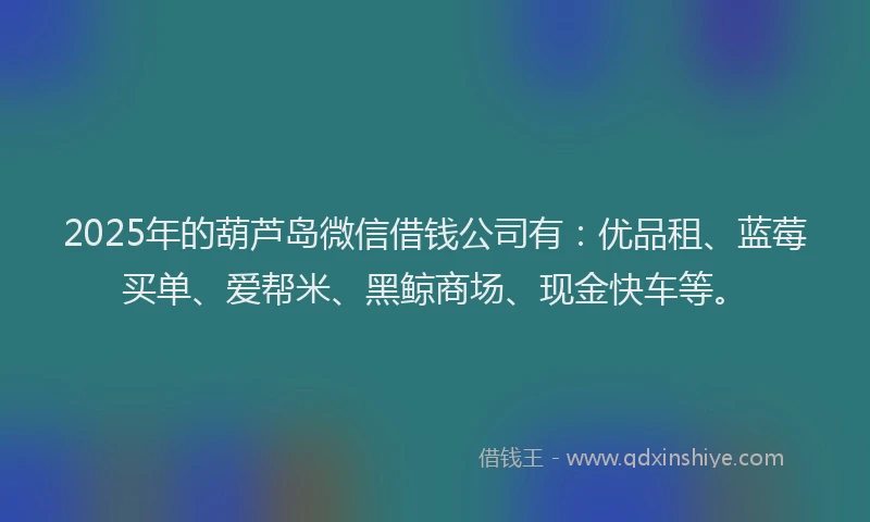 2025年的葫芦岛微信借钱公司有：优品租、蓝莓买单、爱帮米、黑鲸商场、现金快车等。
