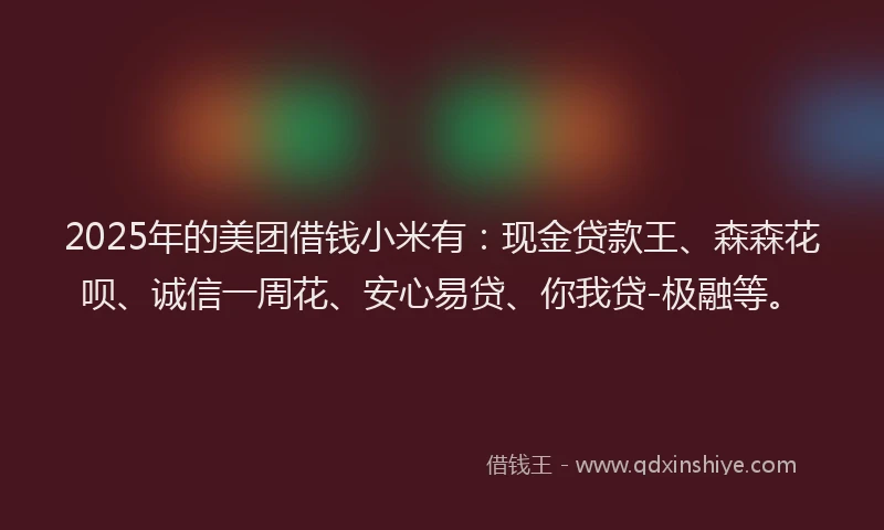 2025年的美团借钱小米有：现金贷款王、森森花呗、诚信一周花、安心易贷、你我贷-极融等。