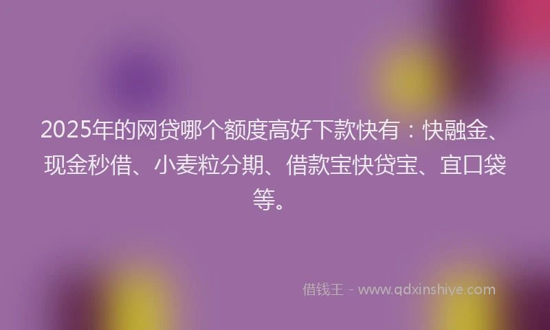 2025年的网贷哪个额度高好下款快有：快融金、现金秒借、小麦粒分期、借款宝快贷宝、宜口袋等。