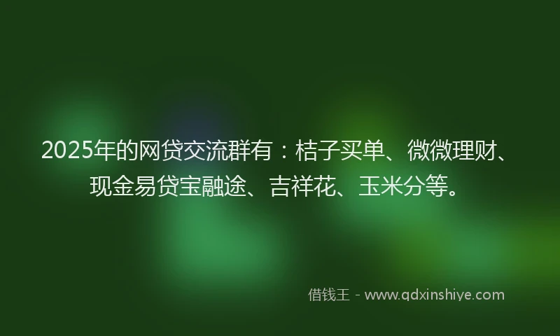 2025年的网贷交流群有：桔子买单、微微理财、现金易贷宝融途、吉祥花、玉米分等。