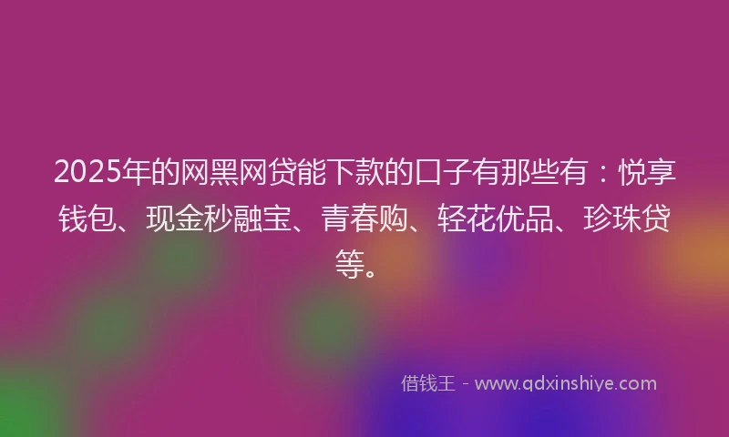 2025年的网黑网贷能下款的口子有那些有：悦享钱包、现金秒融宝、青春购、轻花优品、珍珠贷等。