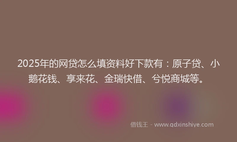 2025年的网贷怎么填资料好下款有：原子贷、小鹅花钱、享来花、金瑞快借、兮悦商城等。