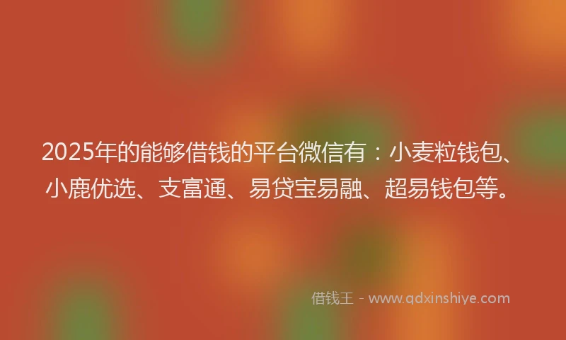 2025年的能够借钱的平台微信有：小麦粒钱包、小鹿优选、支富通、易贷宝易融、超易钱包等。