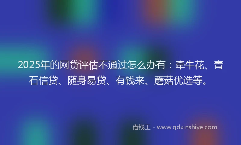 2025年的网贷评估不通过怎么办有：牵牛花、青石信贷、随身易贷、有钱来、蘑菇优选等。