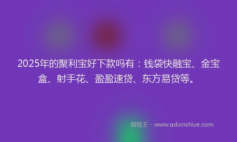 2025年的聚利宝好下款吗有：钱袋快融宝、金宝盒、射手花、盈盈速贷、东方易贷等。