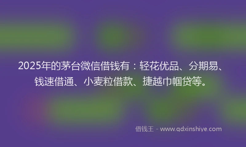 2025年的茅台微信借钱有：轻花优品、分期易、钱速借通、小麦粒借款、捷越巾帼贷等。