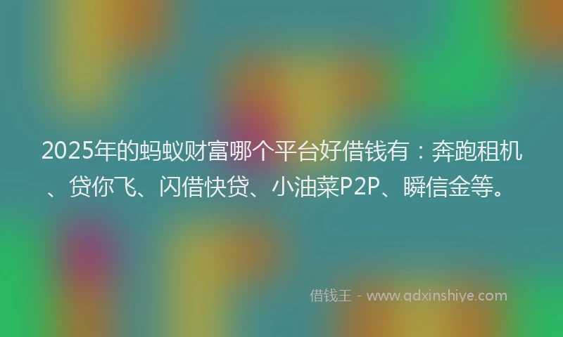 2025年的蚂蚁财富哪个平台好借钱有：奔跑租机、贷你飞、闪借快贷、小油菜P2P、瞬信金等。