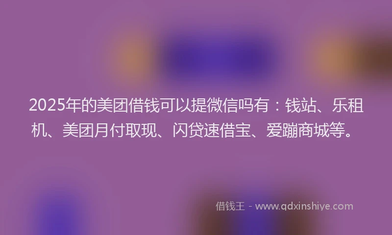 2025年的美团借钱可以提微信吗有：钱站、乐租机、美团月付取现、闪贷速借宝、爱蹦商城等。