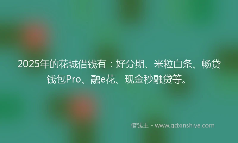 2025年的花城借钱有：好分期、米粒白条、畅贷钱包Pro、融e花、现金秒融贷等。