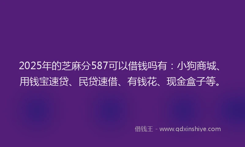2025年的芝麻分587可以借钱吗有：小狗商城、用钱宝速贷、民贷速借、有钱花、现金盒子等。