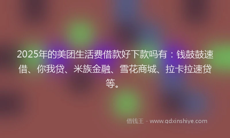 2025年的美团生活费借款好下款吗有：钱鼓鼓速借、你我贷、米族金融、雪花商城、拉卡拉速贷等。