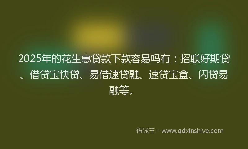 2025年的花生惠贷款下款容易吗有：招联好期贷、借贷宝快贷、易借速贷融、速贷宝盒、闪贷易融等。