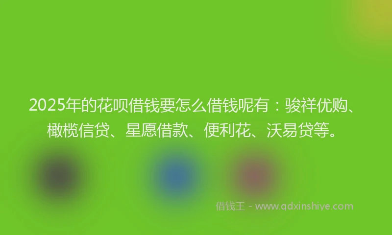 2025年的花呗借钱要怎么借钱呢有：骏祥优购、橄榄信贷、星愿借款、便利花、沃易贷等。