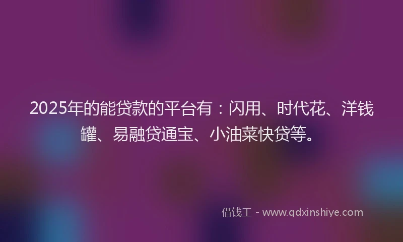 2025年的能贷款的平台有：闪用、时代花、洋钱罐、易融贷通宝、小油菜快贷等。