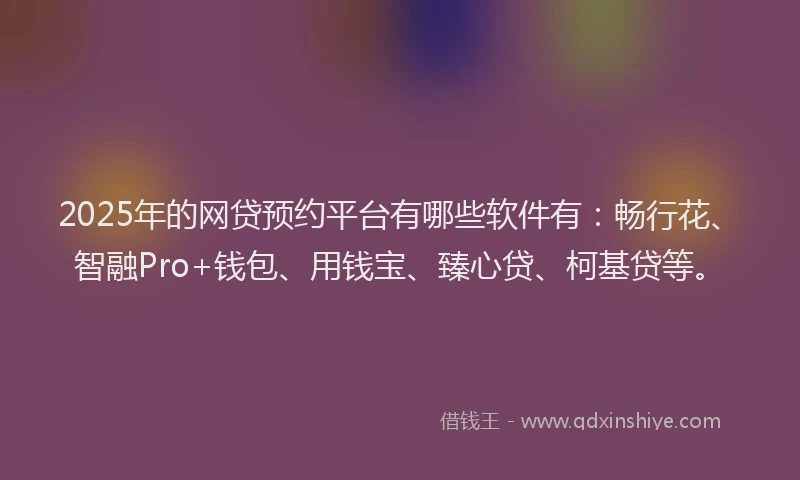 2025年的网贷预约平台有哪些软件有：畅行花、智融Pro+钱包、用钱宝、臻心贷、柯基贷等。