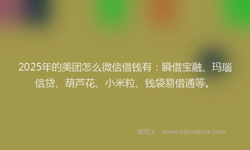 2025年的美团怎么微信借钱有：瞬借宝融、玛瑙信贷、葫芦花、小米粒、钱袋易借通等。