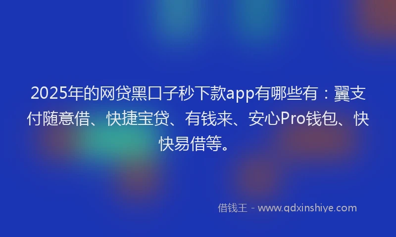 2025年的网贷黑口子秒下款app有哪些有：翼支付随意借、快捷宝贷、有钱来、安心Pro钱包、快快易借等。