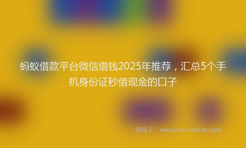 蚂蚁借款平台微信借钱2025年推荐，汇总5个手机身份证秒借现金的口子