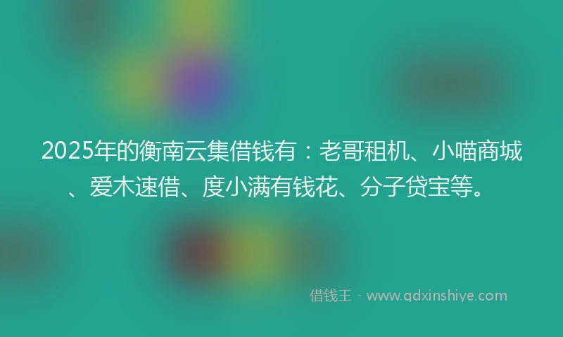 2025年的衡南云集借钱有：老哥租机、小喵商城、爱木速借、度小满有钱花、分子贷宝等。