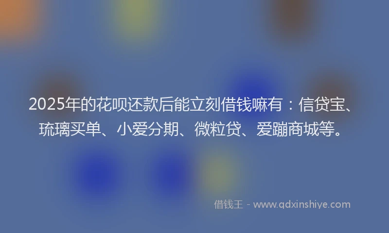 2025年的花呗还款后能立刻借钱嘛有：信贷宝、琉璃买单、小爱分期、微粒贷、爱蹦商城等。