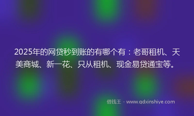 2025年的网贷秒到账的有哪个有：老哥租机、天美商城、新一花、只从租机、现金易贷通宝等。