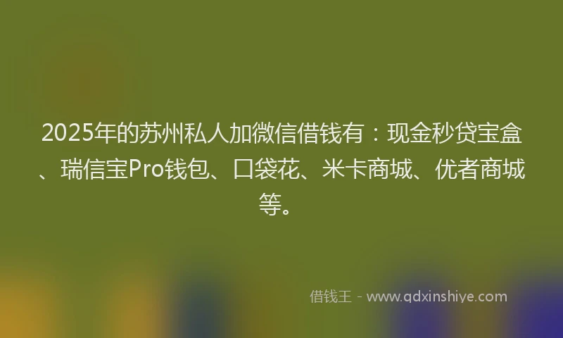 2025年的苏州私人加微信借钱有：现金秒贷宝盒、瑞信宝Pro钱包、口袋花、米卡商城、优者商城等。