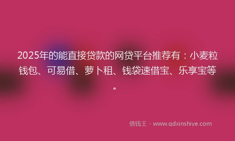 2025年的能直接贷款的网贷平台推荐有:小麦粒钱包、可易借、萝卜租、钱袋速借宝、乐享宝等。