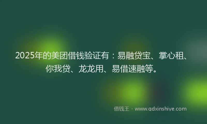 2025年的美团借钱验证有：易融贷宝、掌心租、你我贷、龙龙用、易借速融等。