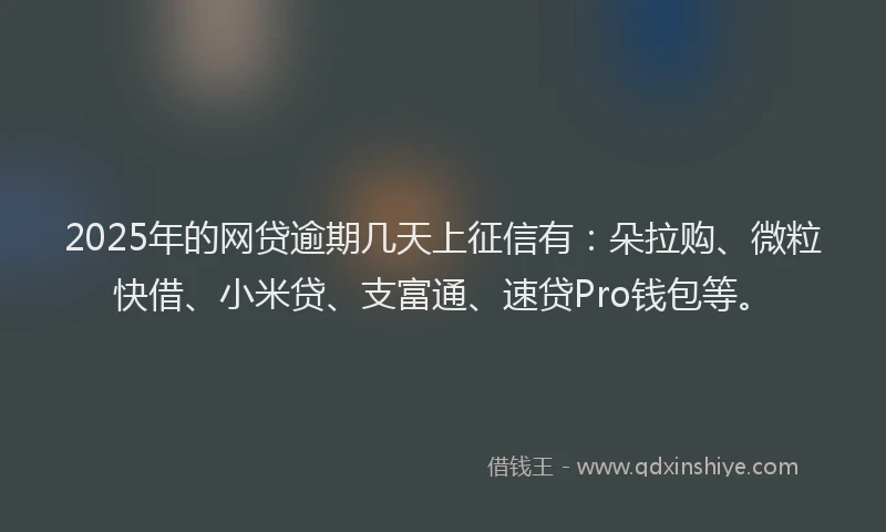 2025年的网贷逾期几天上征信有：朵拉购、微粒快借、小米贷、支富通、速贷Pro钱包等。