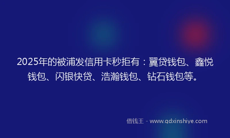 2025年的被浦发信用卡秒拒有：翼贷钱包、鑫悦钱包、闪银快贷、浩瀚钱包、钻石钱包等。
