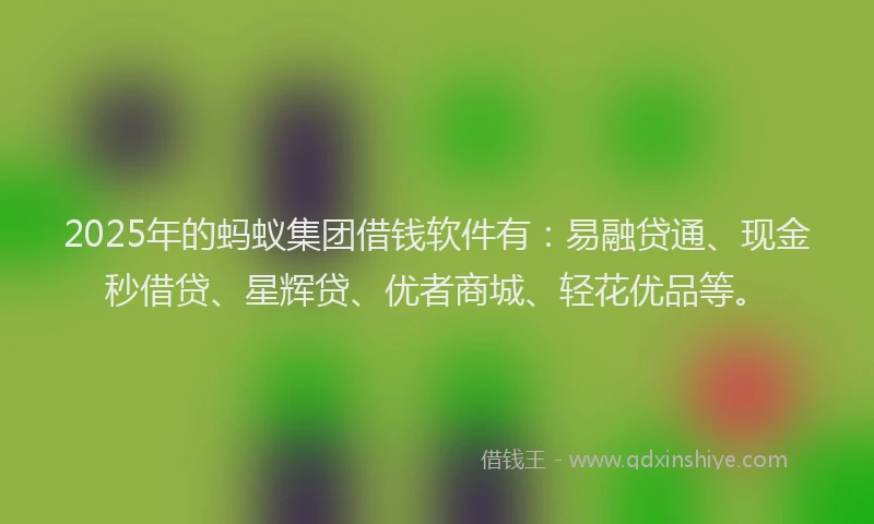 2025年的蚂蚁集团借钱软件有：易融贷通、现金秒借贷、星辉贷、优者商城、轻花优品等。
