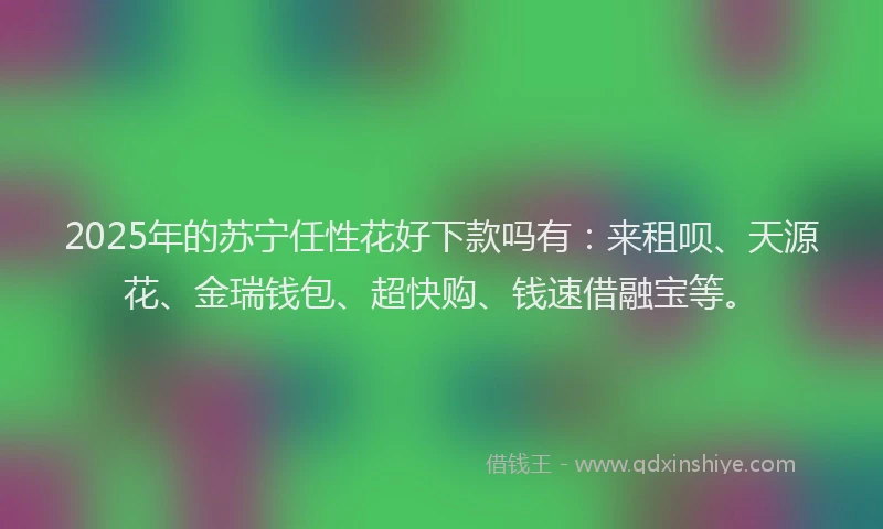 2025年的苏宁任性花好下款吗有：来租呗、天源花、金瑞钱包、超快购、钱速借融宝等。