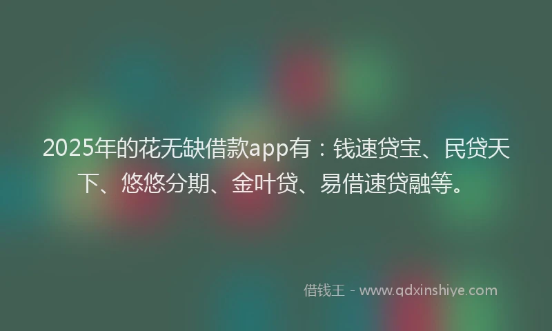 2025年的花无缺借款app有：钱速贷宝、民贷天下、悠悠分期、金叶贷、易借速贷融等。