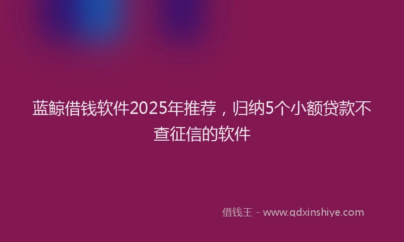 蓝鲸借钱软件2025年推荐，归纳5个小额贷款不查征信的软件