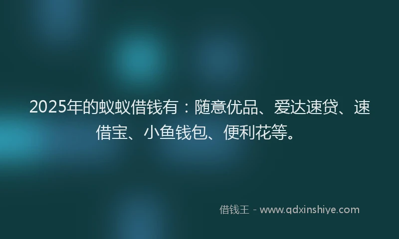 2025年的蚁蚁借钱有：随意优品、爱达速贷、速借宝、小鱼钱包、便利花等。