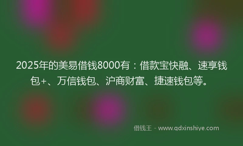 2025年的美易借钱8000有：借款宝快融、速享钱包+、万信钱包、沪商财富、捷速钱包等。