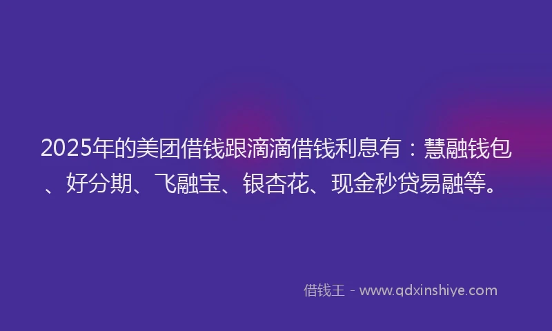 2025年的美团借钱跟滴滴借钱利息有：慧融钱包、好分期、飞融宝、银杏花、现金秒贷易融等。