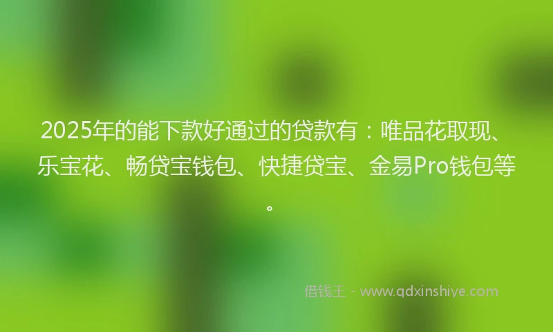 2025年的能下款好通过的贷款有：唯品花取现、乐宝花、畅贷宝钱包、快捷贷宝、金易Pro钱包等。