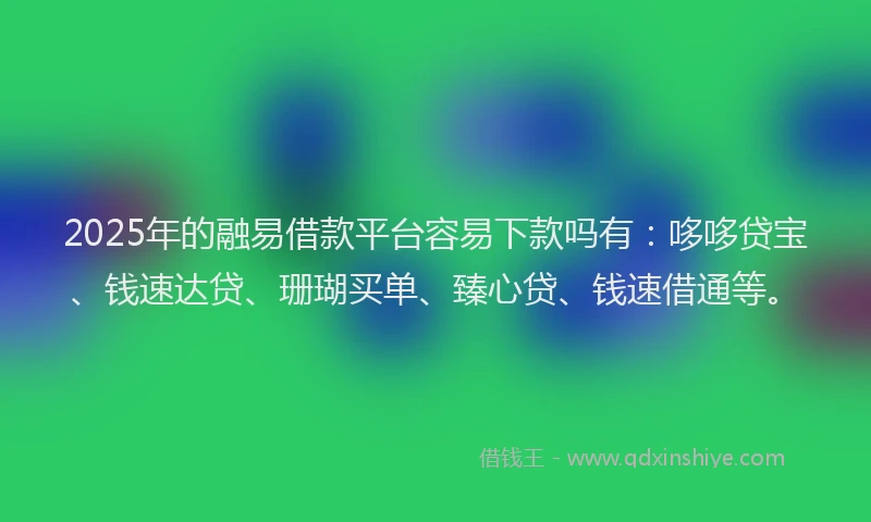 2025年的融易借款平台容易下款吗有：哆哆贷宝、钱速达贷、珊瑚买单、臻心贷、钱速借通等。
