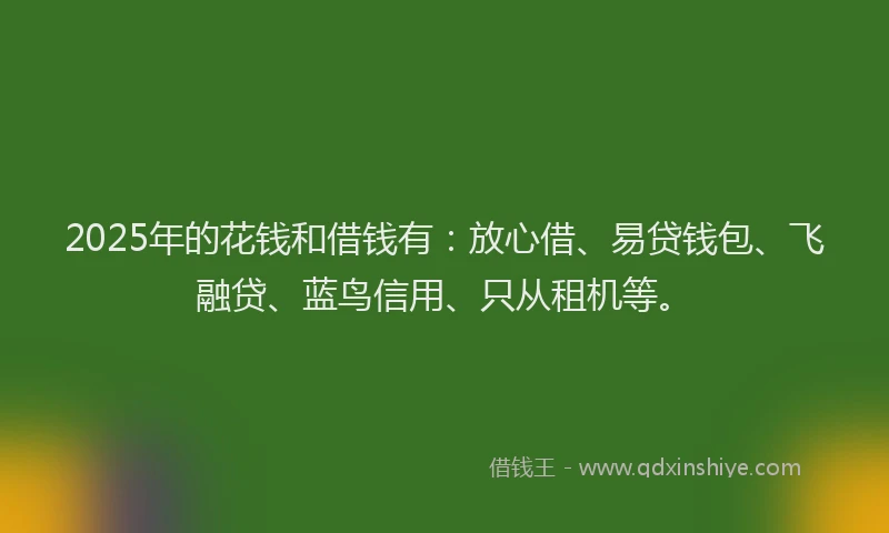 2025年的花钱和借钱有：放心借、易贷钱包、飞融贷、蓝鸟信用、只从租机等。