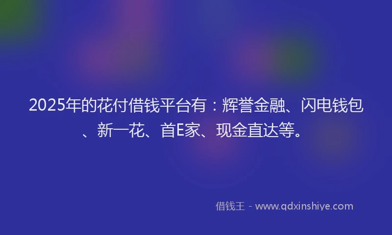2025年的花付借钱平台有：辉誉金融、闪电钱包、新一花、首E家、现金直达等。