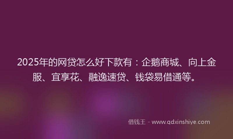 2025年的网贷怎么好下款有：企鹅商城、向上金服、宜享花、融逸速贷、钱袋易借通等。