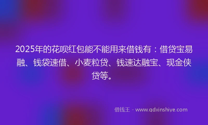 2025年的花呗红包能不能用来借钱有：借贷宝易融、钱袋速借、小麦粒贷、钱速达融宝、现金侠贷等。
